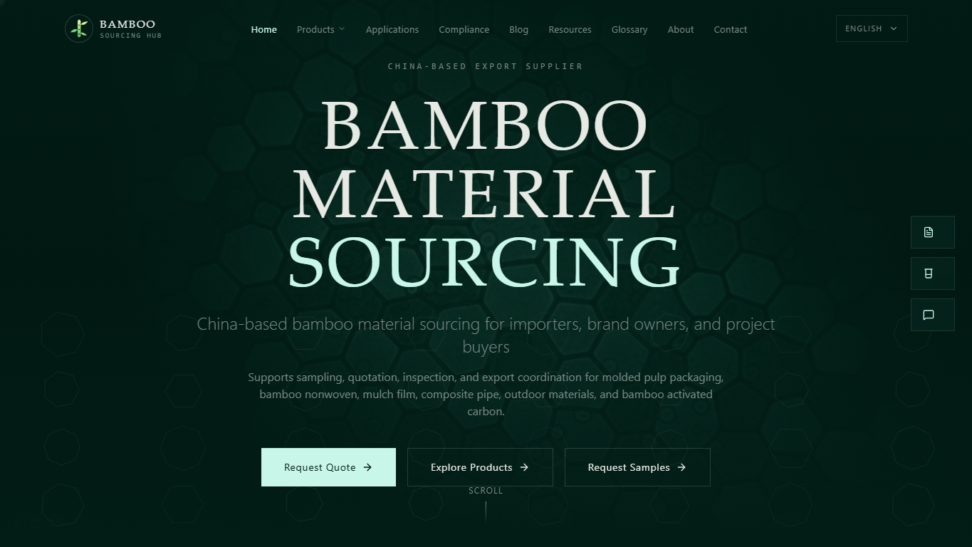 BambooSourcingHub.com homepage screenshot showing bamboo material sourcing messaging